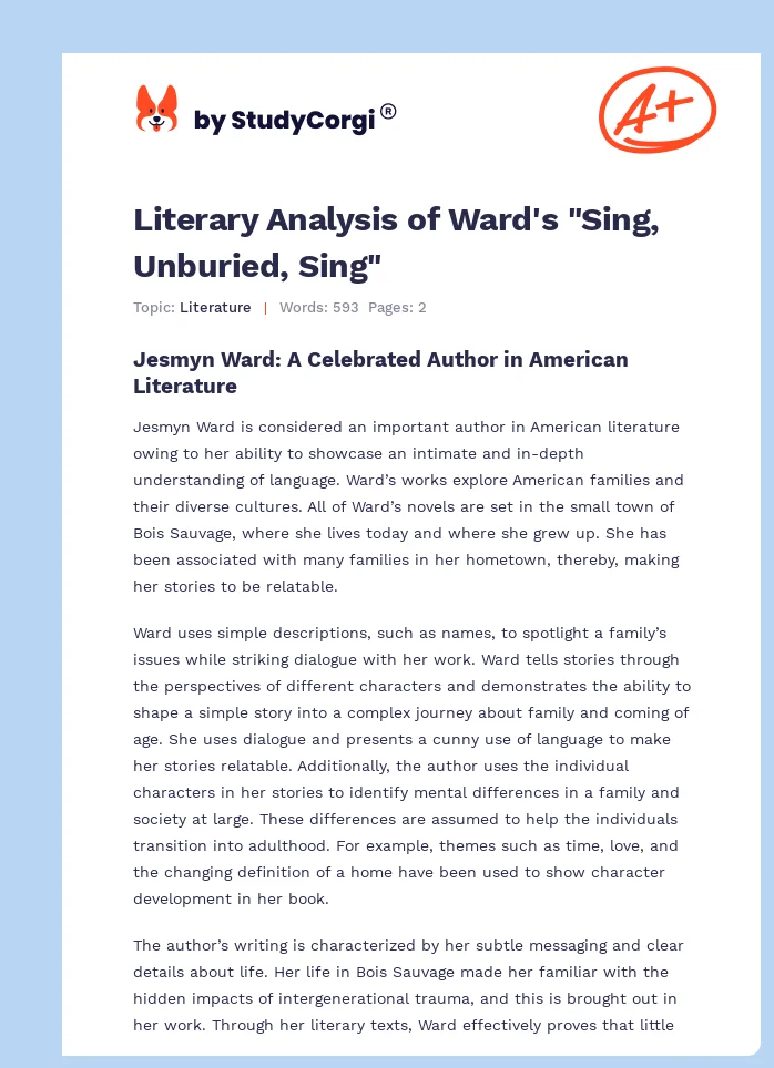 Literary Analysis of Ward's "Sing, Unburied, Sing". Page 1