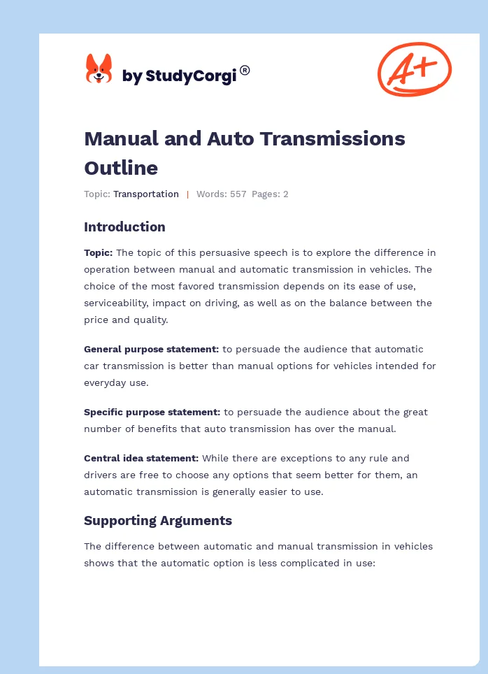 Manual and Auto Transmissions Outline. Page 1