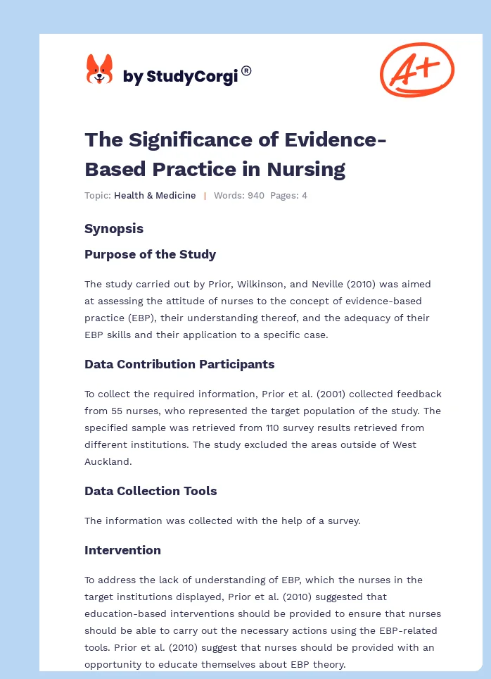 The Significance of Evidence-Based Practice in Nursing. Page 1