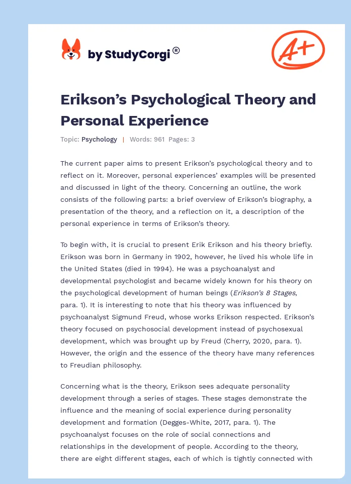Erikson’s Psychological Theory and Personal Experience. Page 1