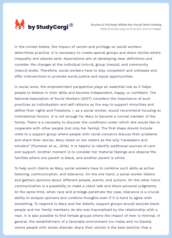 Racism & Privilege Within the Social Work Setting. Page 2