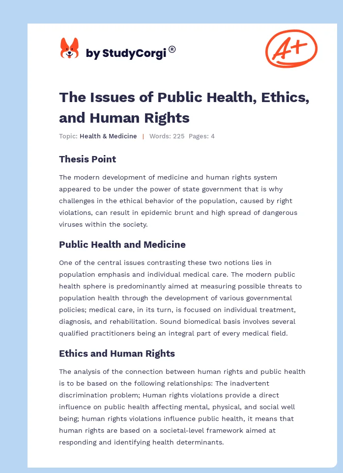 The Issues of Public Health, Ethics, and Human Rights. Page 1