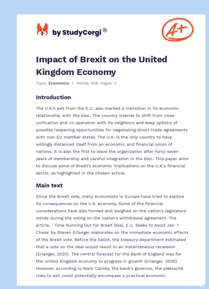 Impact of Brexit on the United Kingdom Economy. Page 1