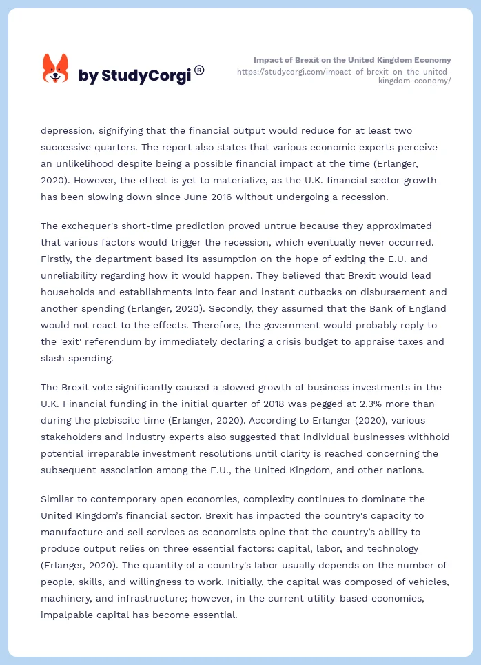 Impact of Brexit on the United Kingdom Economy. Page 2