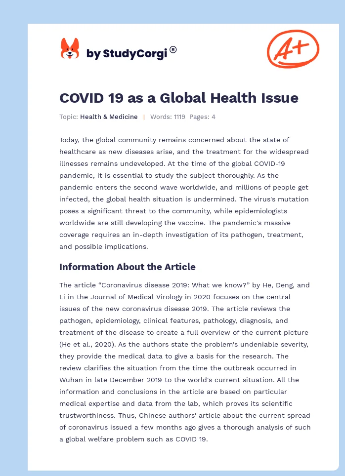 COVID 19 as a Global Health Issue. Page 1