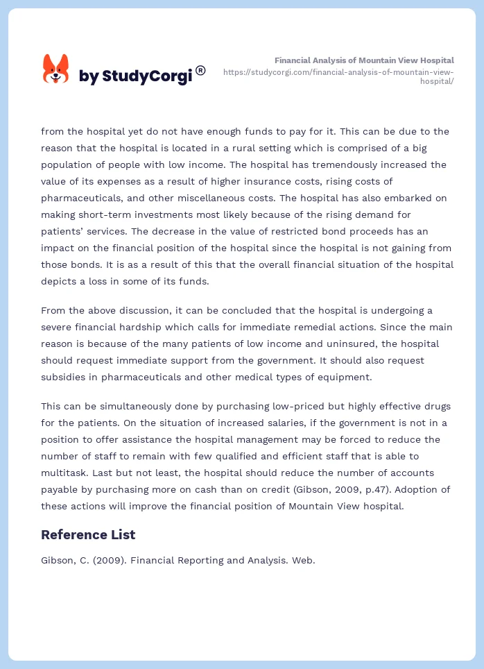Financial Analysis of Mountain View Hospital. Page 2