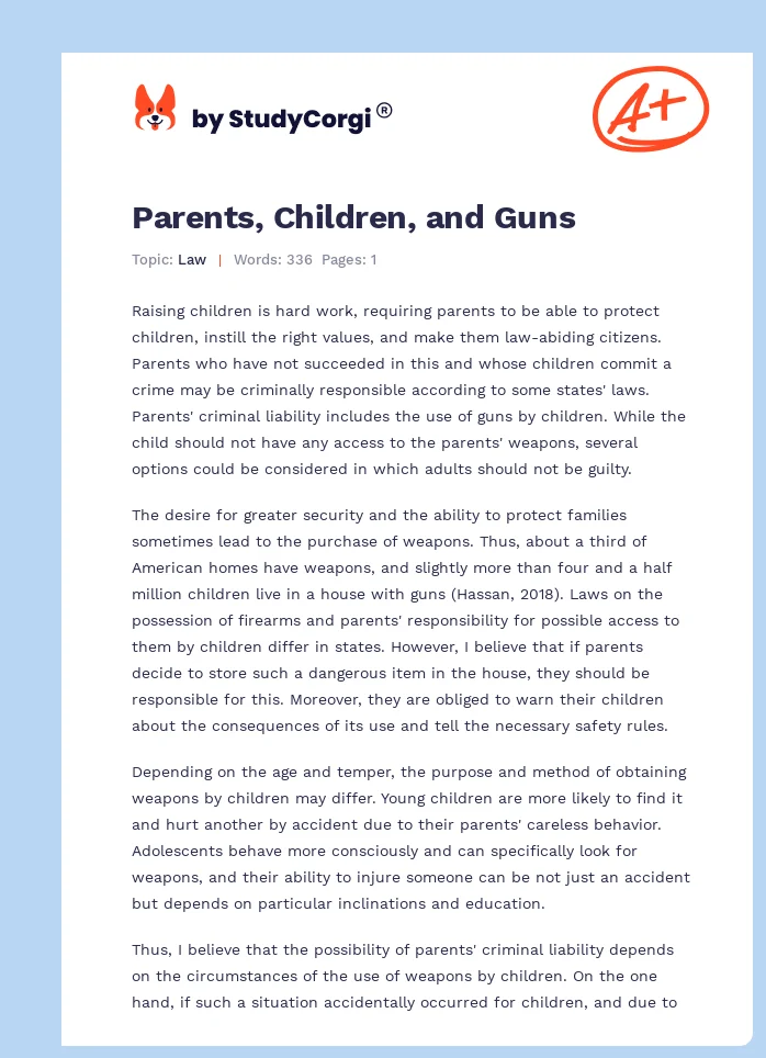 Parents, Children, and Guns. Page 1