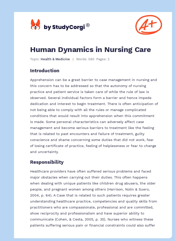 Human Dynamics in Nursing Care. Page 1