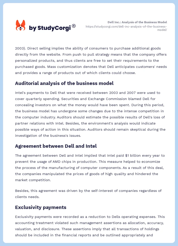 Dell Inc.: Analysis of the Business Model. Page 2