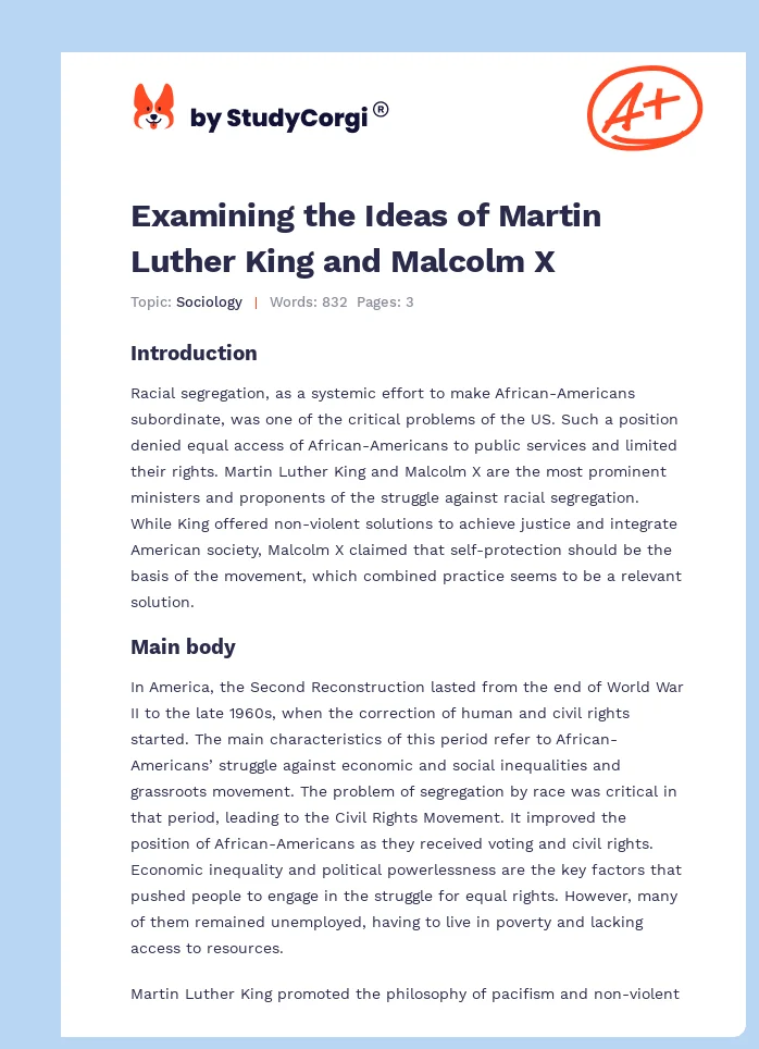 Examining the Ideas of Martin Luther King and Malcolm X. Page 1