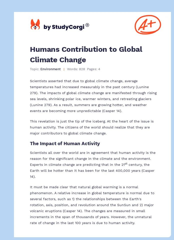 Humans Contribution to Global Climate Change. Page 1