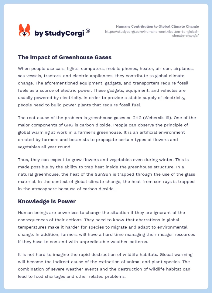 Humans Contribution to Global Climate Change. Page 2