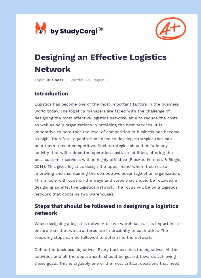 Designing an Effective Logistics Network. Page 1
