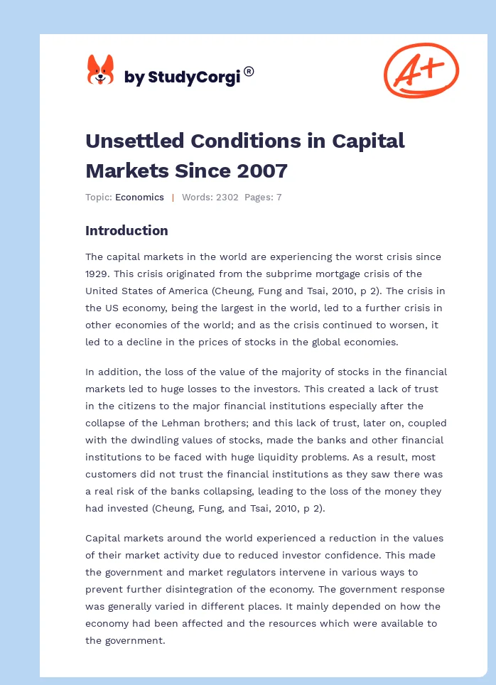 Unsettled Conditions in Capital Markets Since 2007. Page 1