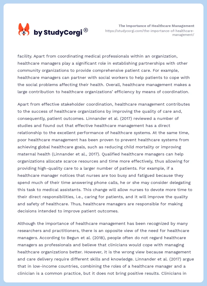The Importance of Healthcare Management. Page 2