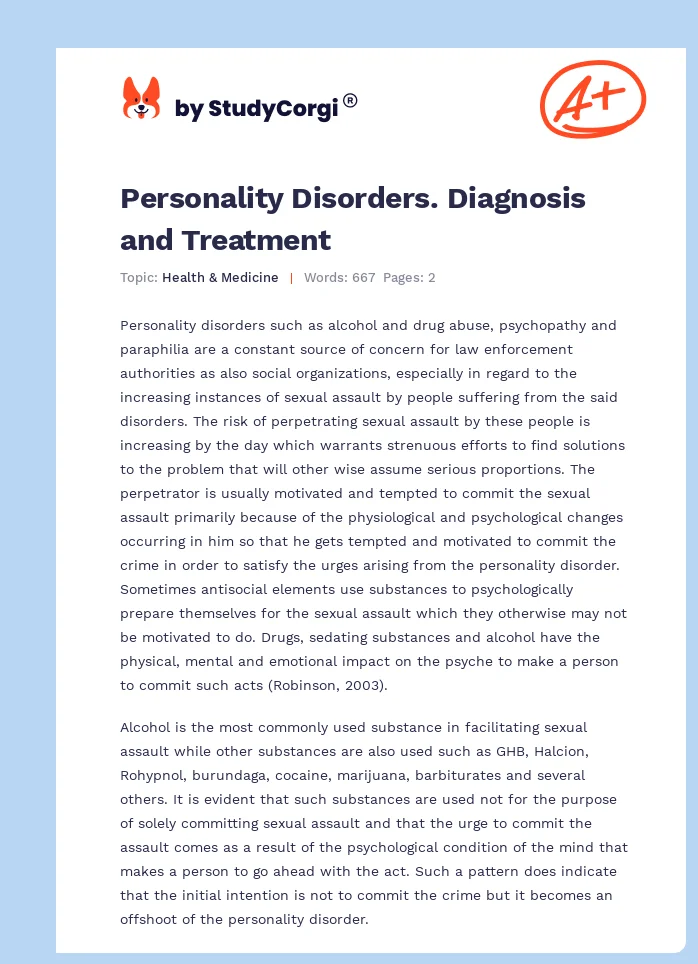 Personality Disorders. Diagnosis and Treatment. Page 1