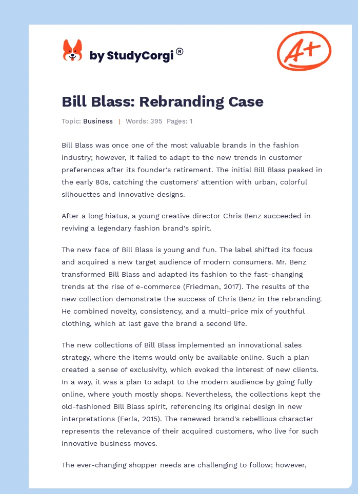 Bill Blass: Rebranding Case. Page 1