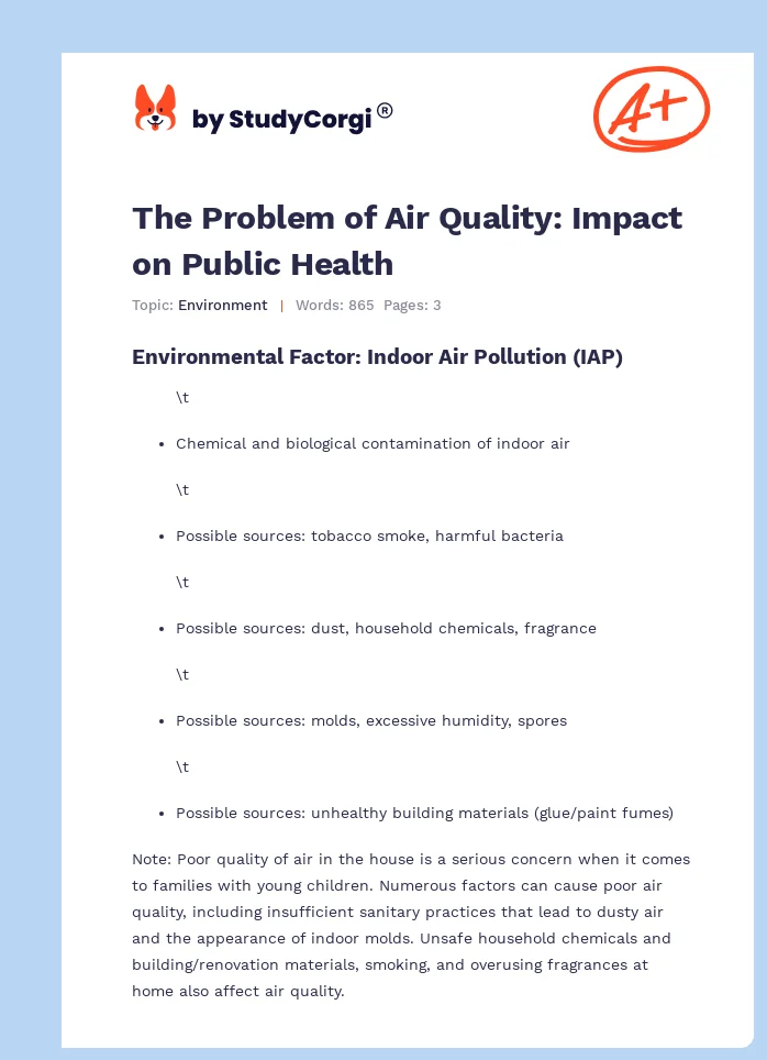 The Problem of Air Quality: Impact on Public Health. Page 1