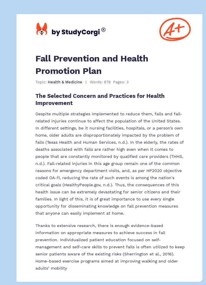 Fall Prevention and Health Promotion Plan. Page 1