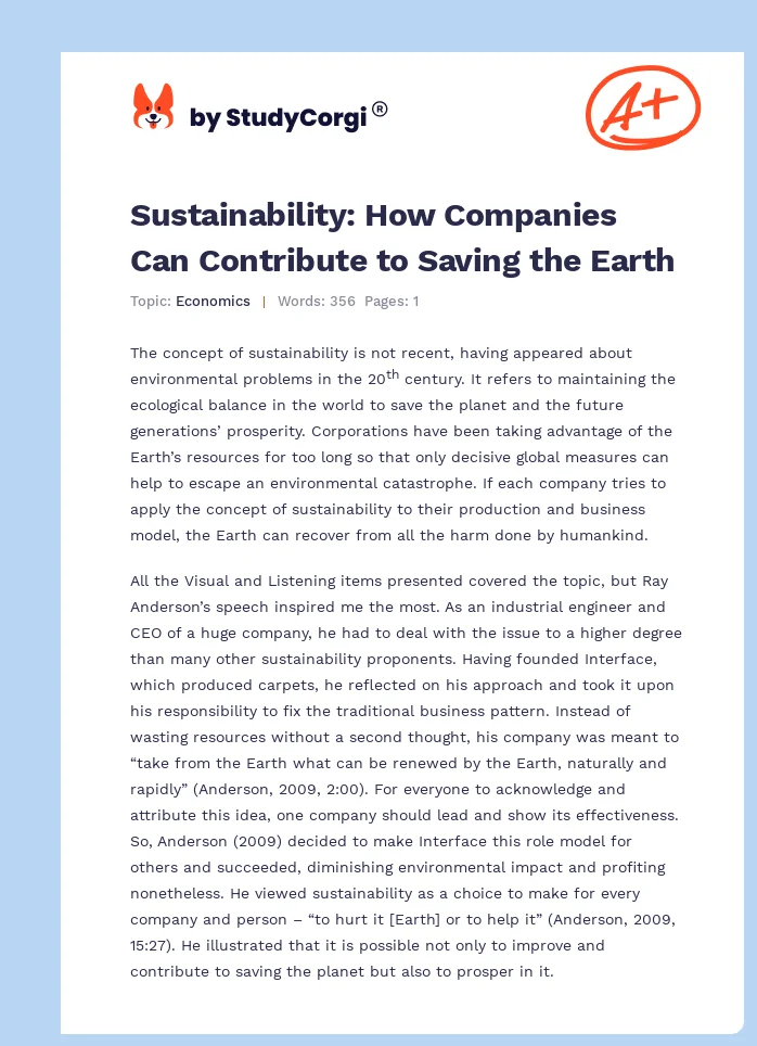 Sustainability: How Companies Can Contribute to Saving the Earth. Page 1