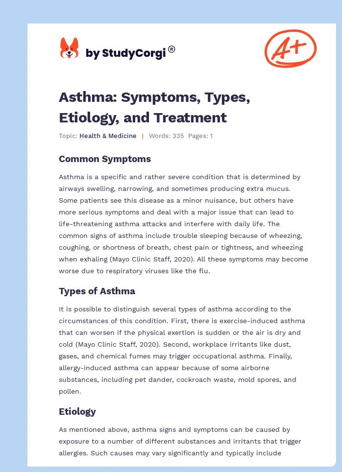 Asthma: Symptoms, Types, Etiology, and Treatment. Page 1