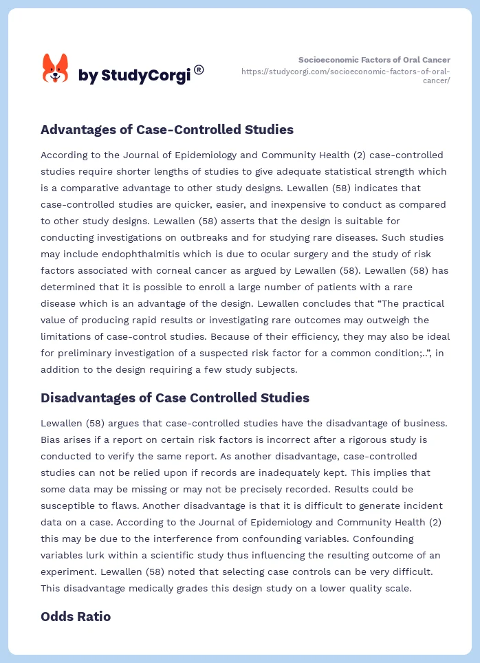 Socioeconomic Factors of Oral Cancer. Page 2
