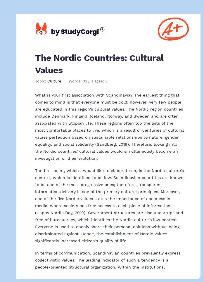 The Nordic Countries: Cultural Values. Page 1