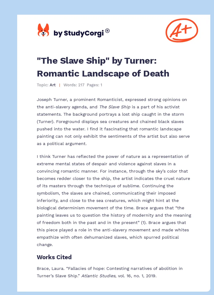"The Slave Ship" by Turner: Romantic Landscape of Death. Page 1