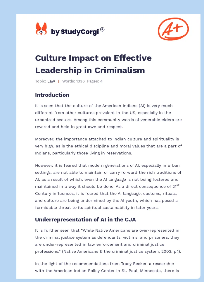 Culture Impact on Effective Leadership in Criminalism. Page 1