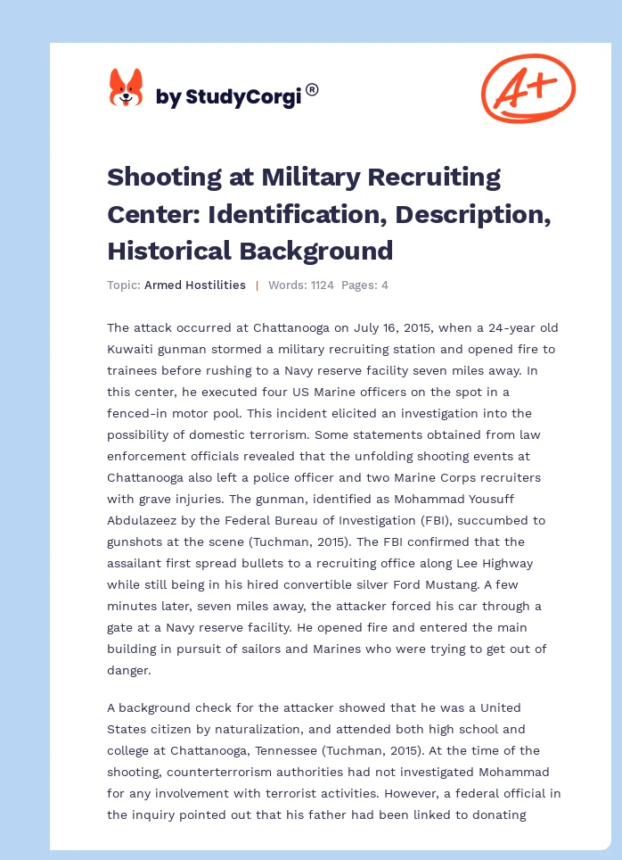 Shooting at Military Recruiting Center: Identification, Description, Historical Background. Page 1