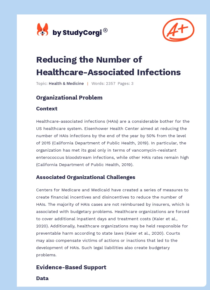 Reducing the Number of Healthcare-Associated Infections. Page 1