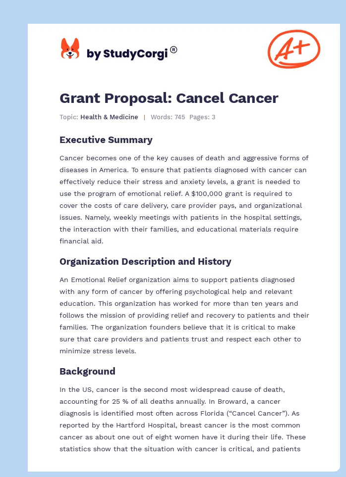 Grant Proposal: Cancel Cancer. Page 1