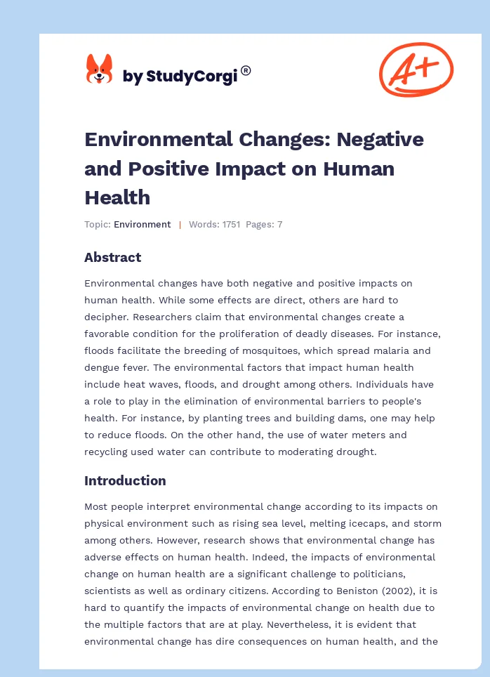 Environmental Changes: Negative and Positive Impact on Human Health. Page 1