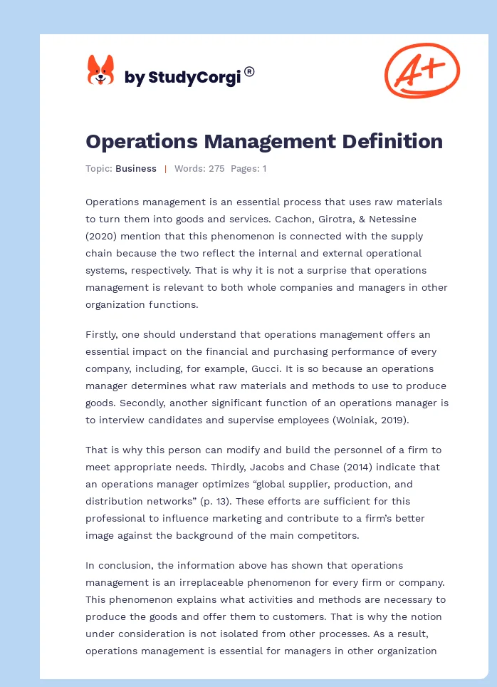 Operations Management Definition. Page 1