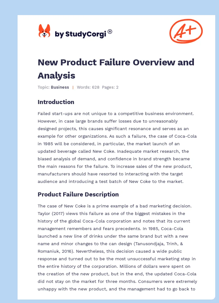 New Product Failure Overview and Analysis. Page 1