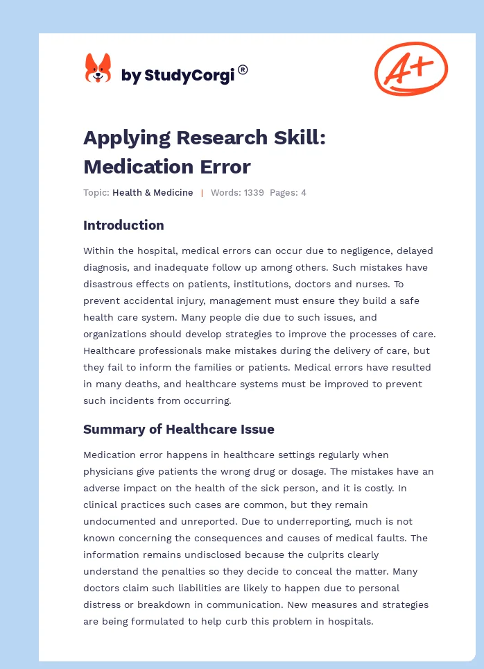 Applying Research Skill: Medication Error. Page 1