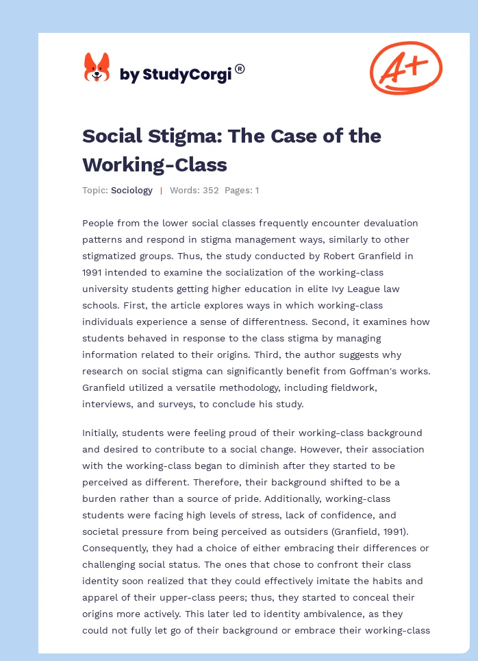 Social Stigma: The Case of the Working-Class. Page 1
