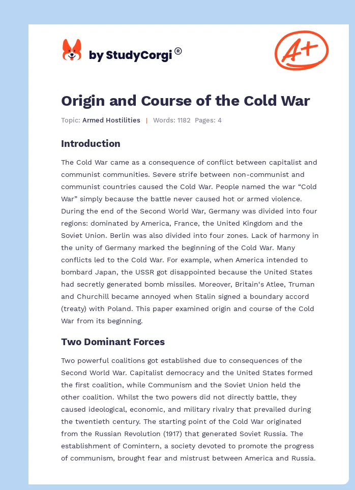 Origin and Course of the Cold War. Page 1