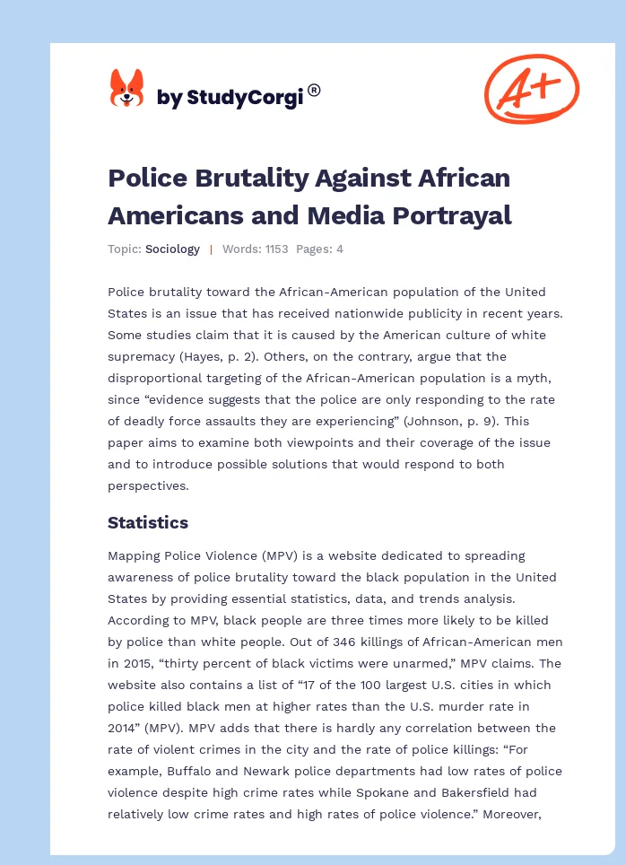 Police Brutality Against African Americans and Media Portrayal. Page 1
