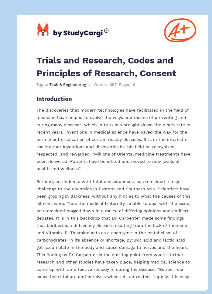 Trials and Research, Codes and Principles of Research, Consent. Page 1