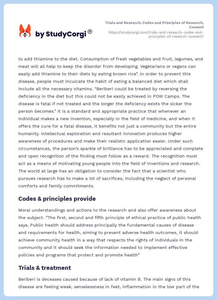 Trials and Research, Codes and Principles of Research, Consent. Page 2