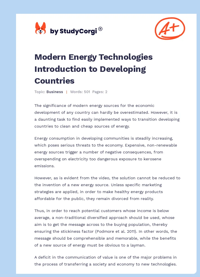 Modern Energy Technologies Introduction to Developing Countries. Page 1
