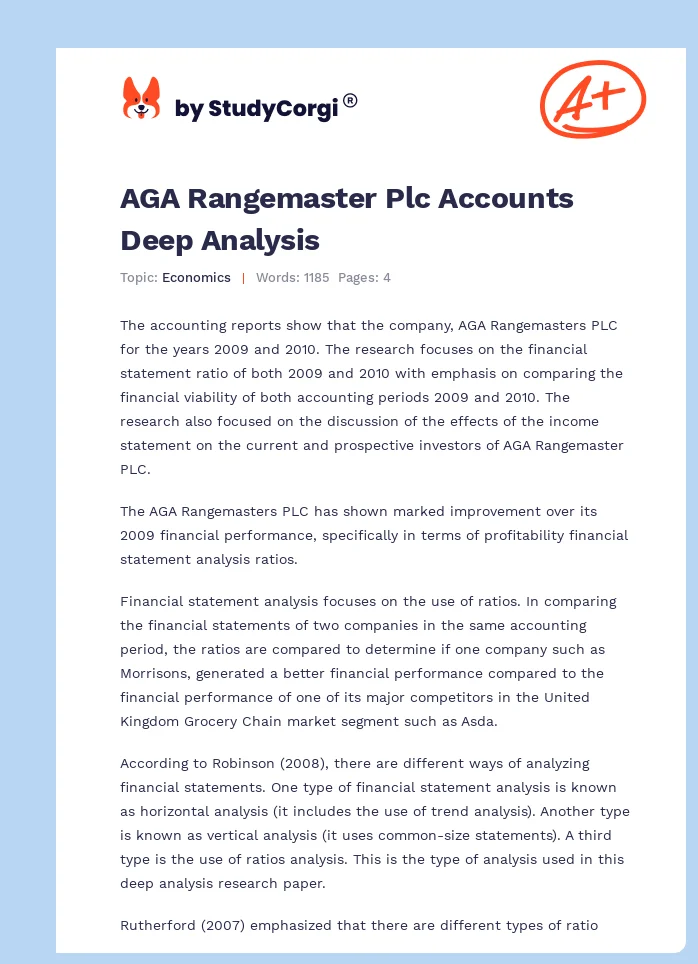 AGA Rangemaster Plc Accounts Deep Analysis. Page 1
