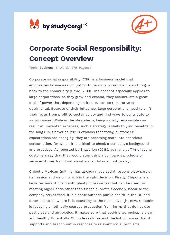 Corporate Social Responsibility: Concept Overview. Page 1