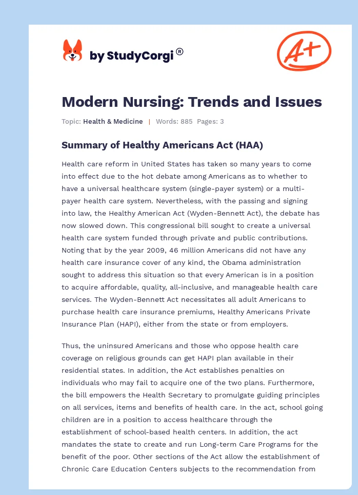 Modern Nursing: Trends and Issues. Page 1