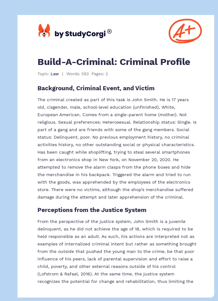 Build-A-Criminal: Criminal Profile. Page 1