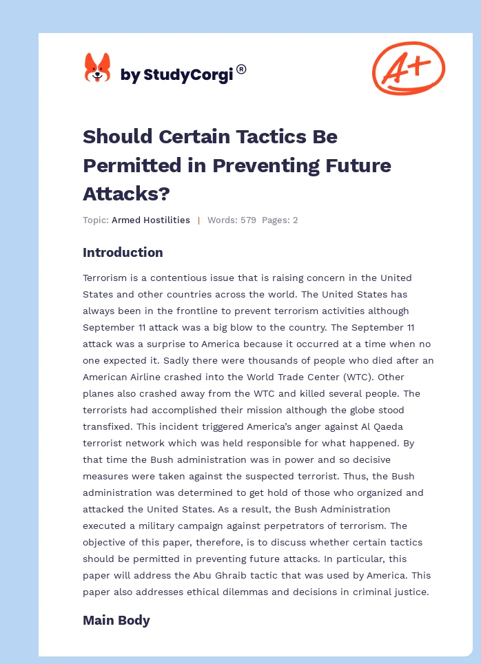 Should Certain Tactics Be Permitted in Preventing Future Attacks?. Page 1