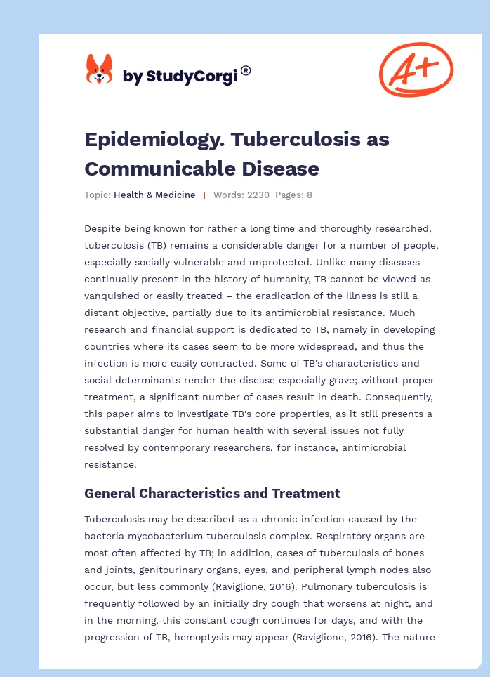 Epidemiology. Tuberculosis as Communicable Disease. Page 1