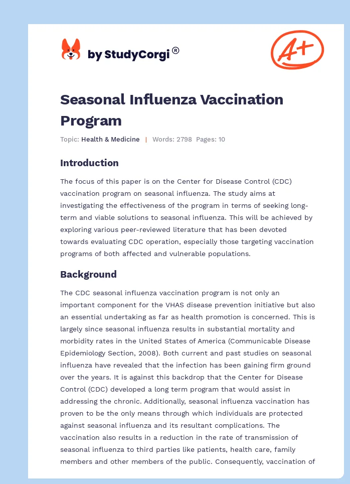 Seasonal Influenza Vaccination Program. Page 1