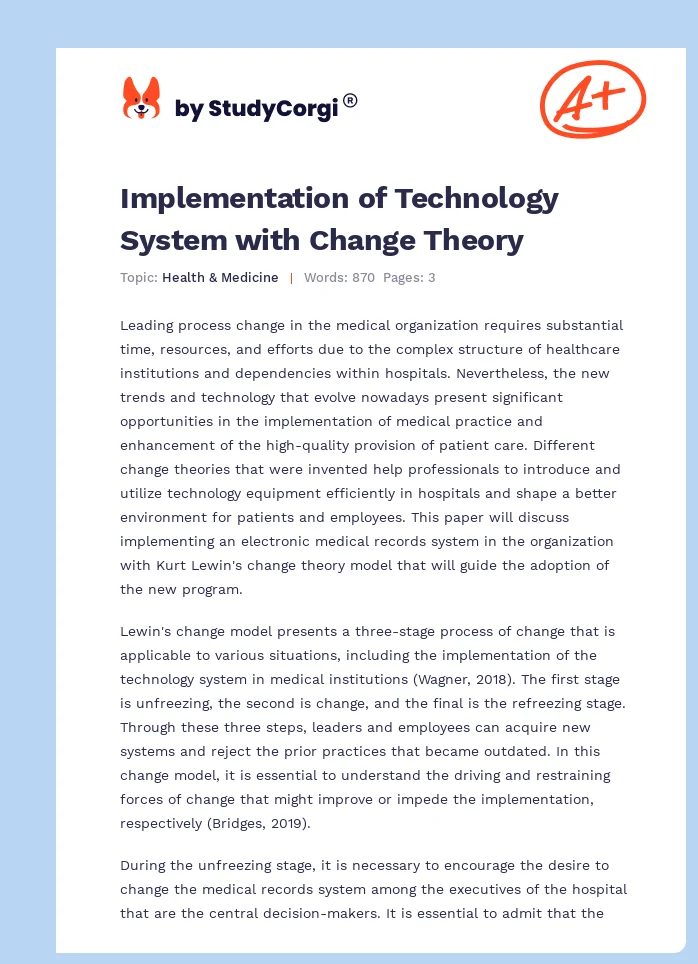 Implementation of Technology System with Change Theory. Page 1